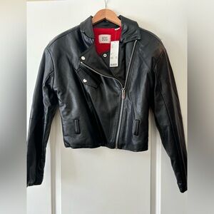 BDG Black Leather Moto Jacket with Red Lining NWT